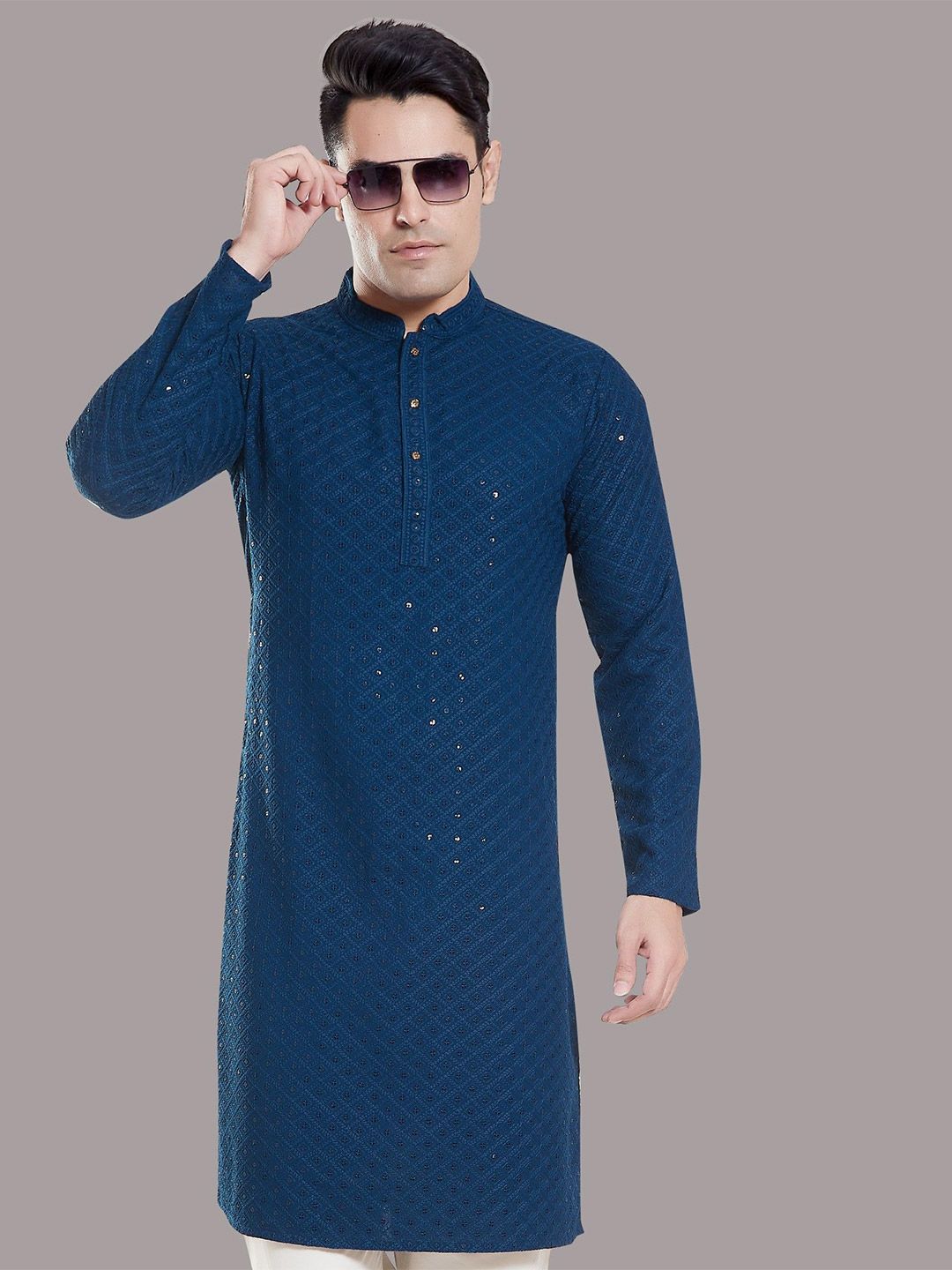 PulseIQ Men Embroidered Chikankari Kurta-picture-24