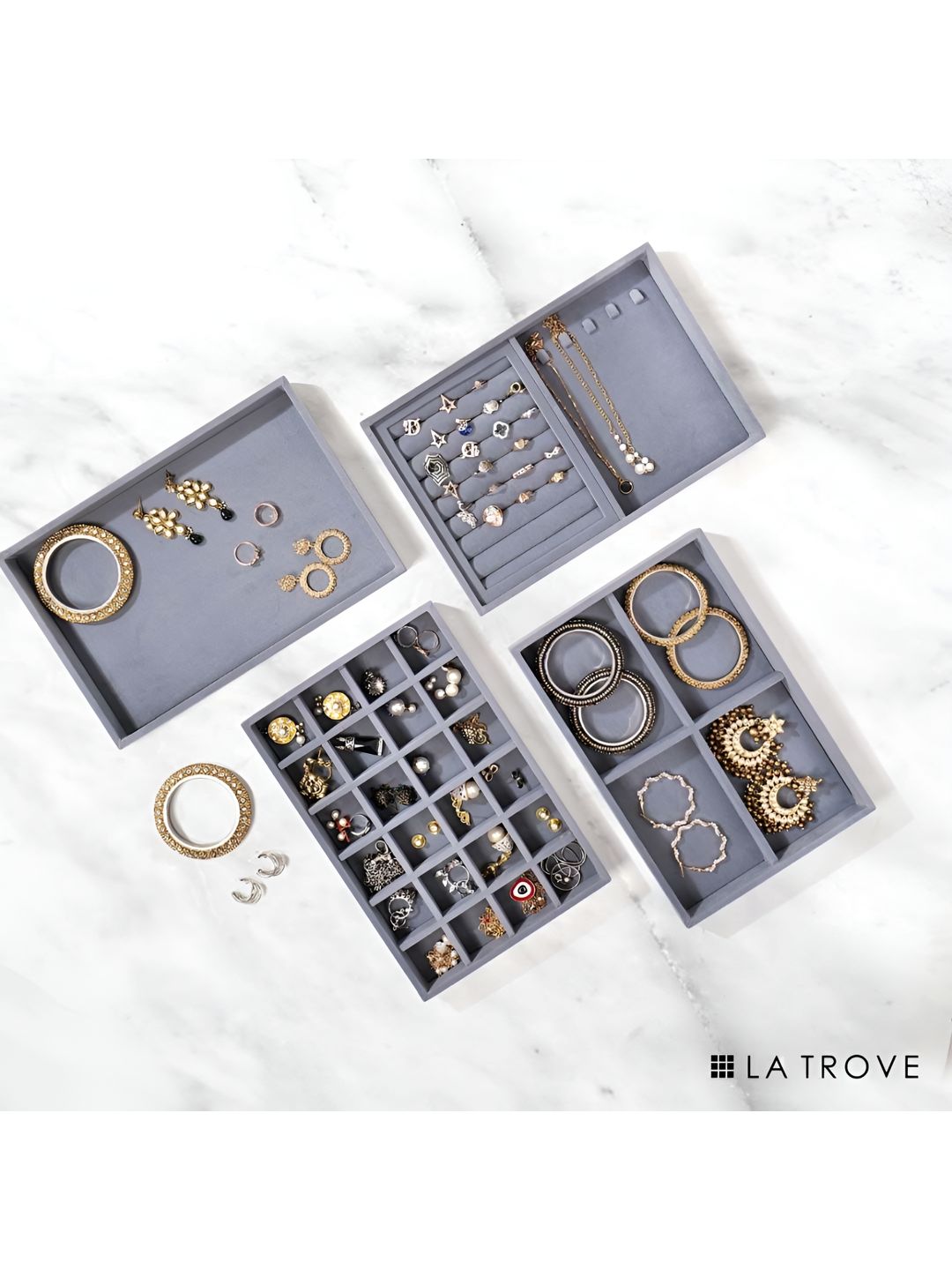 La Trove Grey 4 Pieces Wardrobe Jewellery Organisers-image-29