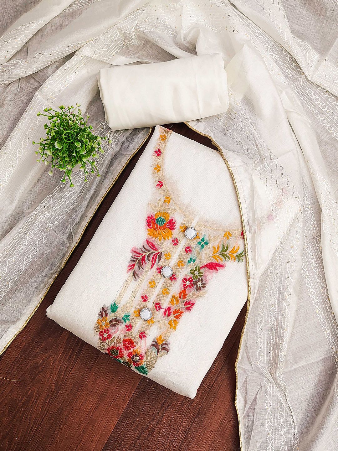 KALINI Floral Woven Design Zari Banarasi Jacquard Unstitched Dress Material-picture-22