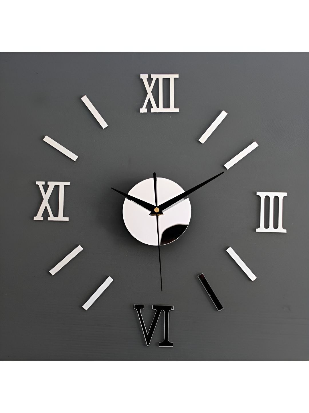 upkaranwale Silver-Toned Contemporary Roman Numbers Wall Sticker Clock-image-1