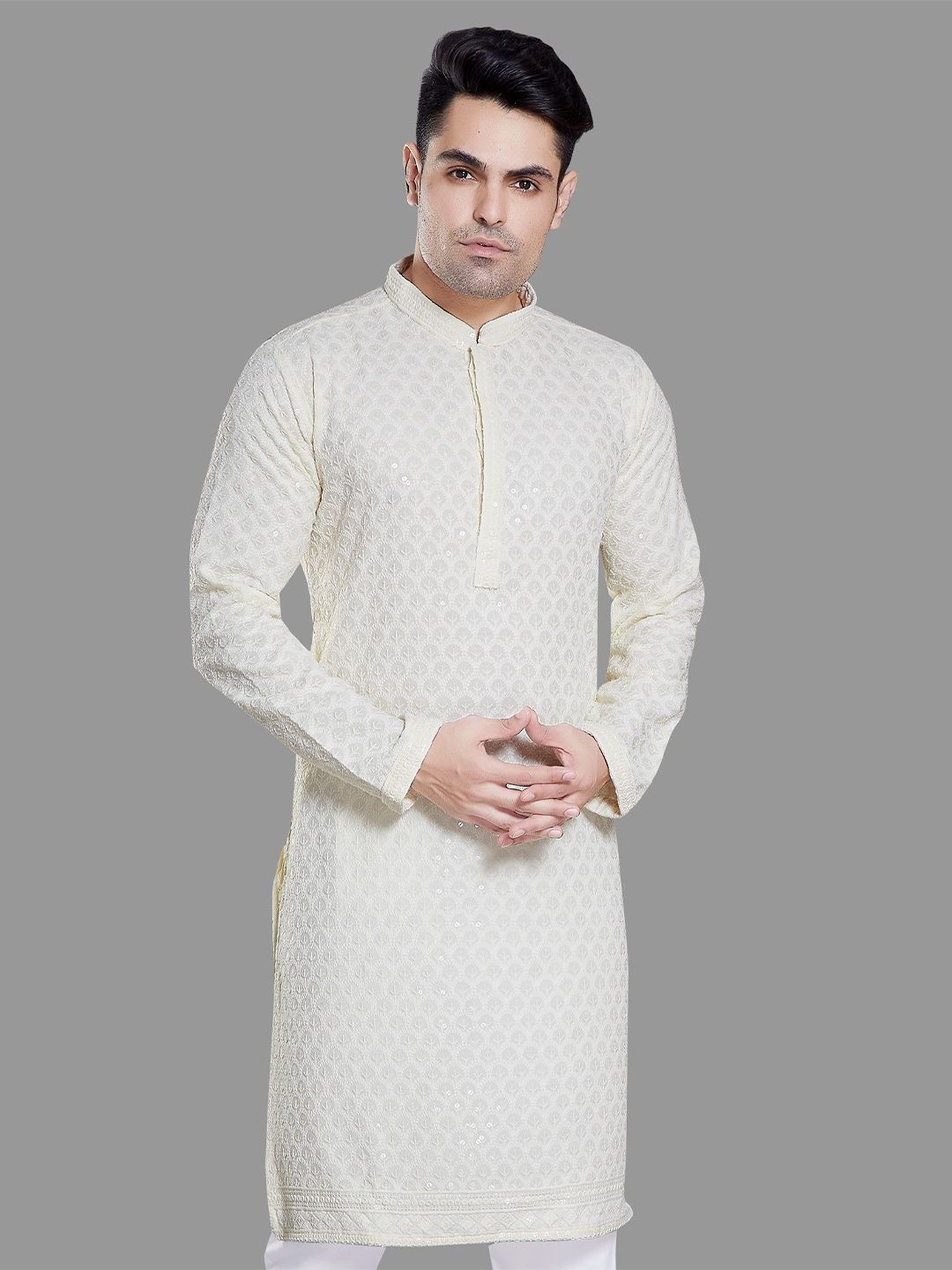PulseIQ Men Embroidered Chikankari Kurta-picture-28