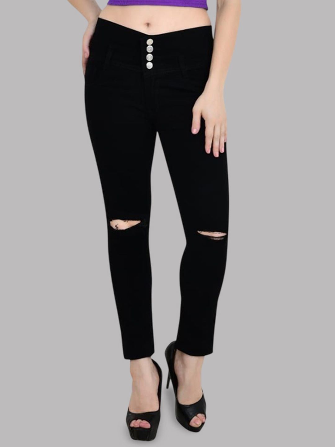 SZN Women Classic Slim Fit Mid-Rise Slash Knee Stretchable Jeans-image-13
