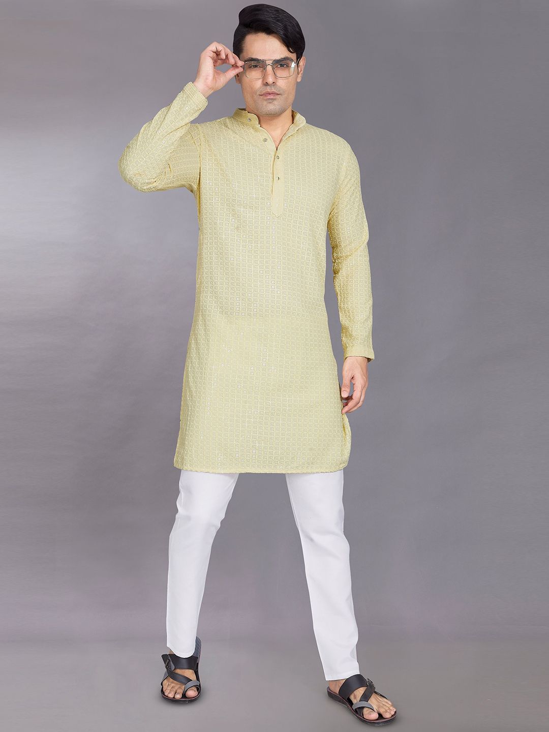 PulseIQ Men Embroidered Chikankari Kurta-picture-22