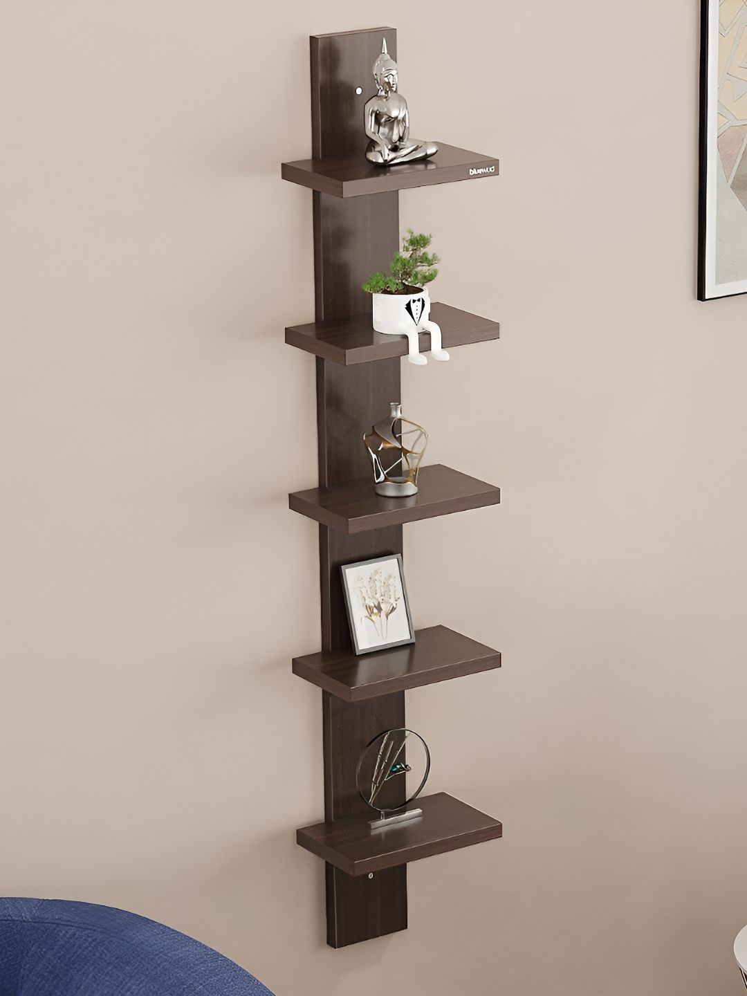 bluewud Louis Brown 5 Shelves Wooden Wall Shelf