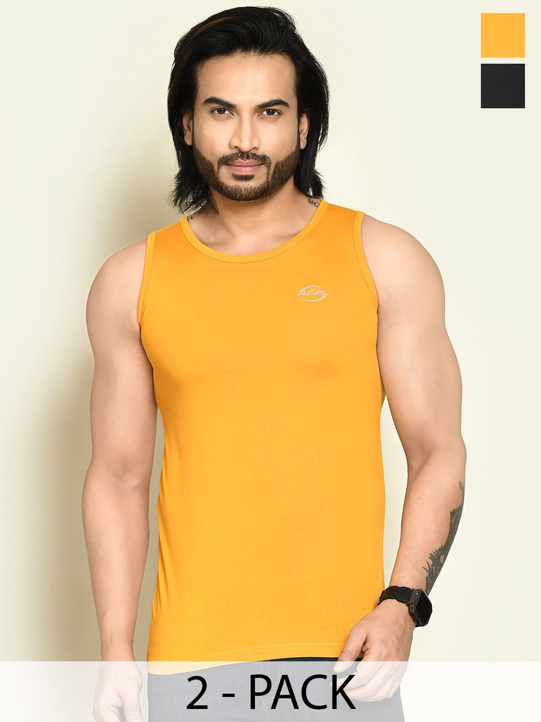RAPL Pack Of 2 Round Neck Tank Vests M_SDP2_Ylw-Blk_S-image-49