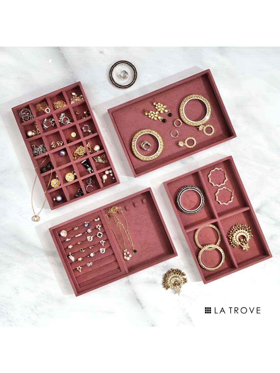 La Trove Pink Set of 4 Regular Jewellery Organiser Organisers-picture-33