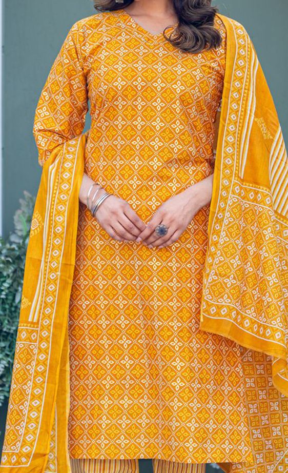 Women Floral embroidered blue v_neck Pure Cotton Kurta Set With Trouser & Dupatta