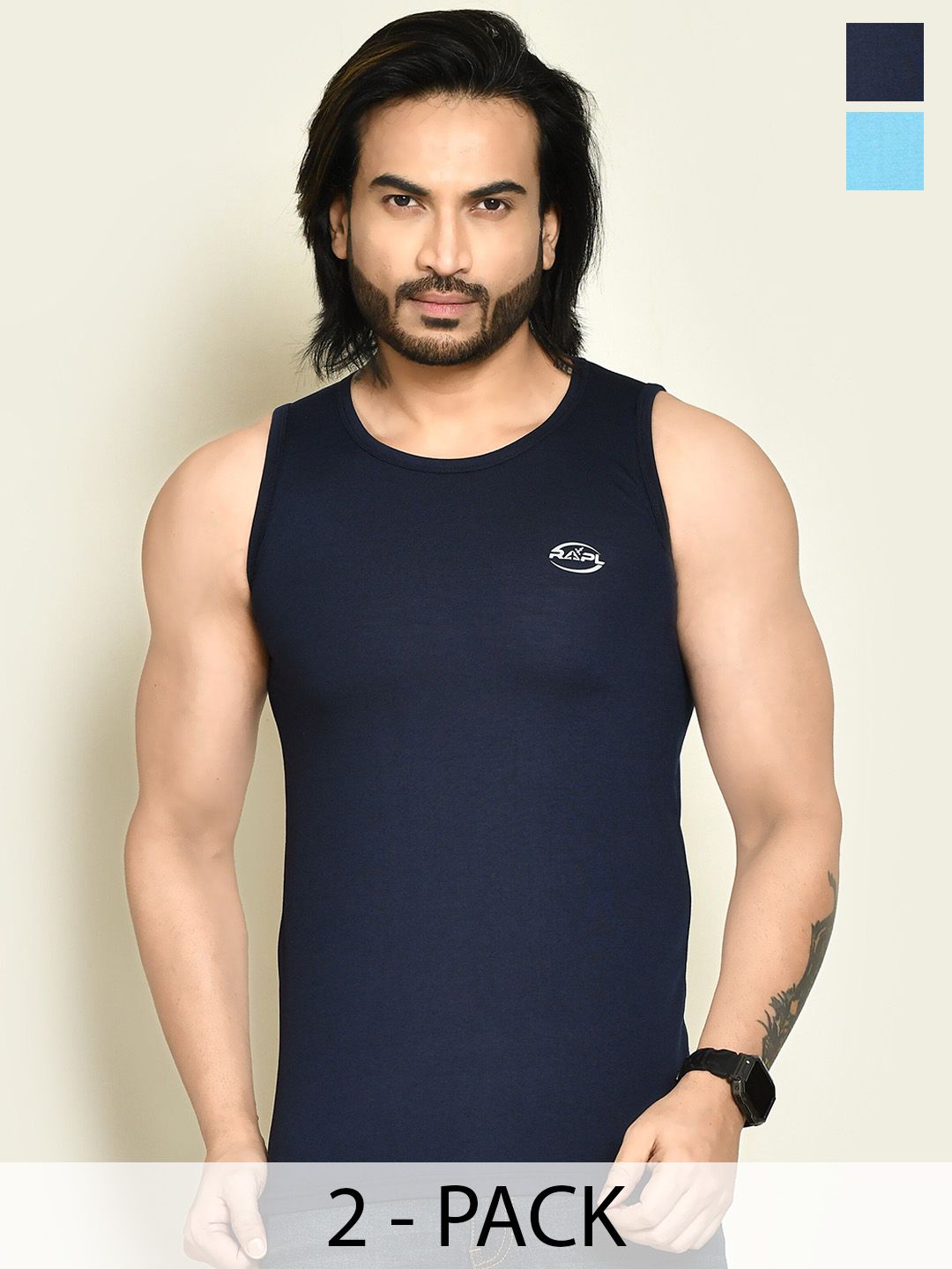 RAPL Pack Of 2 Round Neck Tank Vests M_SDP2_Nvy-Sky_S-picture-15