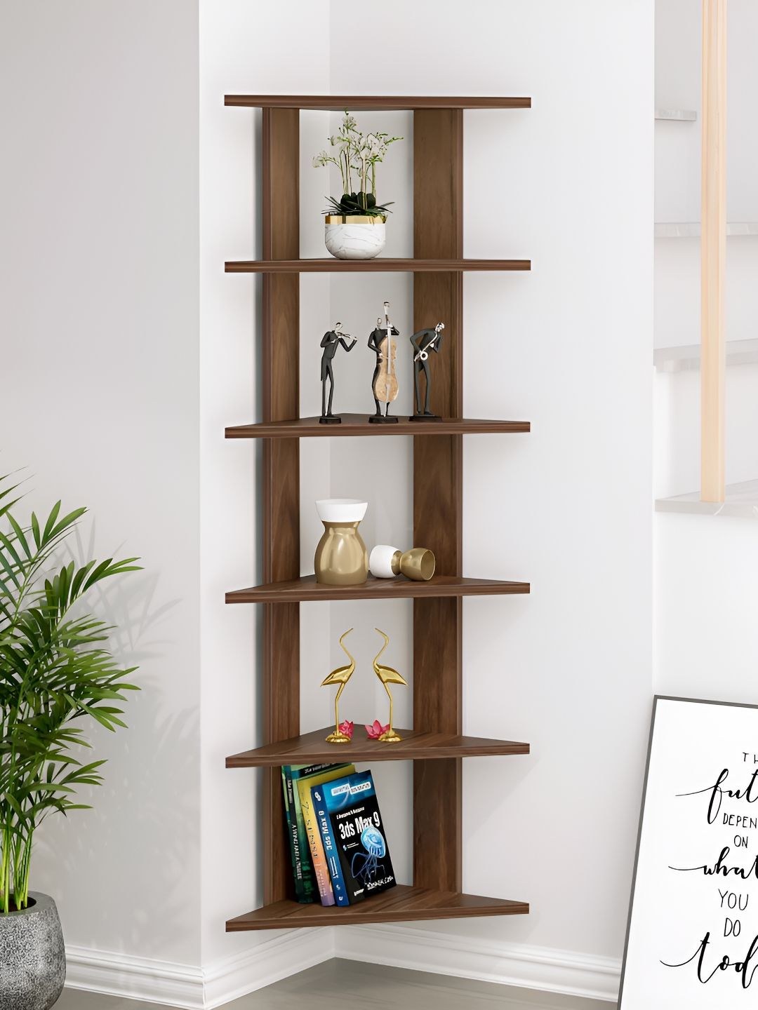 bluewud Braine Brown Wooden 6 Triangle Shelves