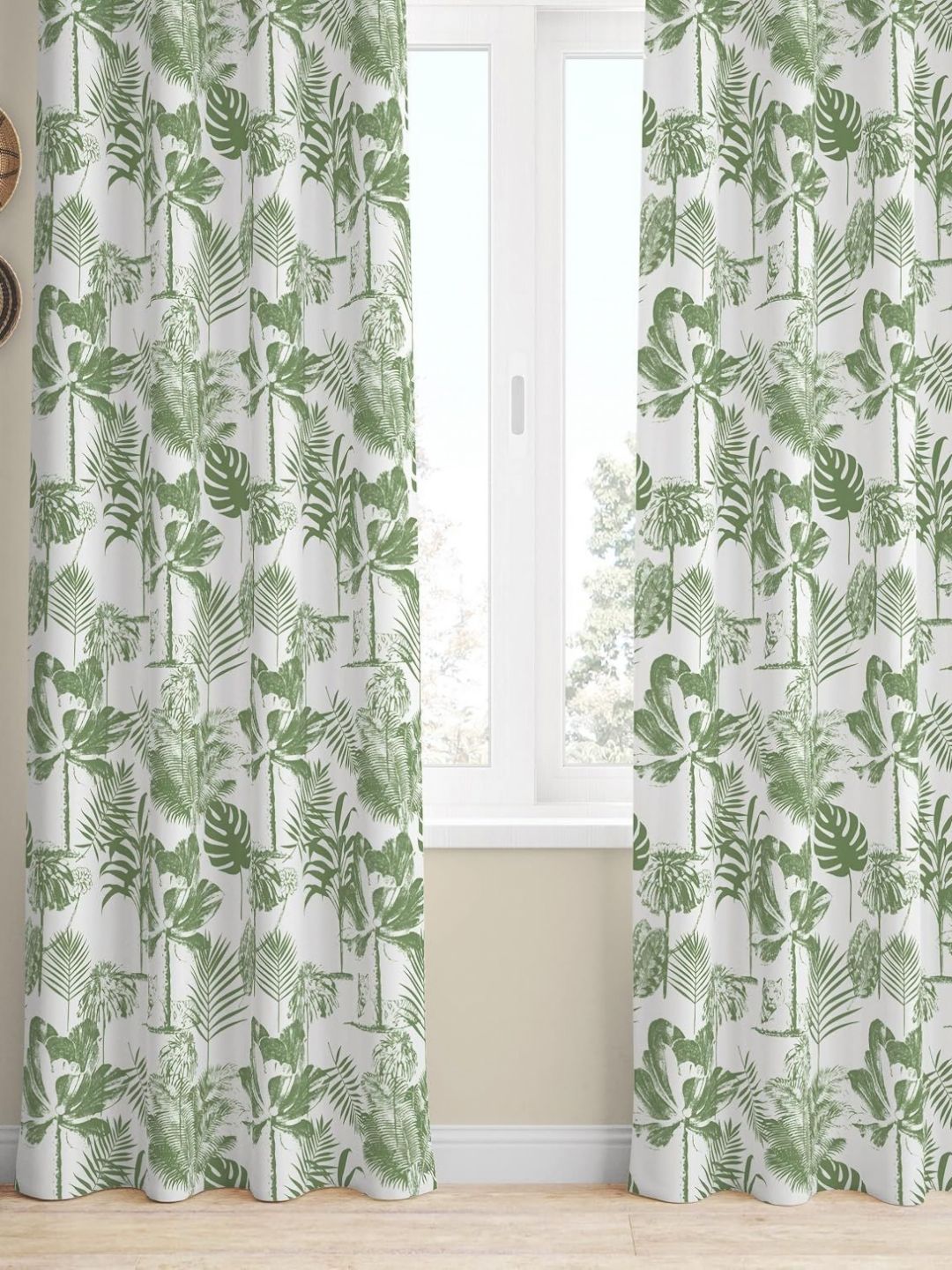 Tranquebar Home Green & White Set of 2 Floral Room Darkening Door Curtain-image-30