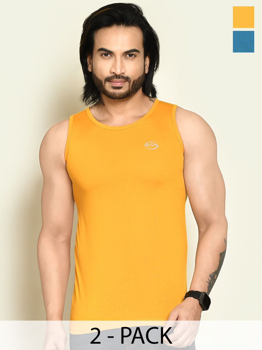 RAPL Pack Of 2 Round Neck Tank Vests M_SDP2_Ylw-Trqs_S-picture-25
