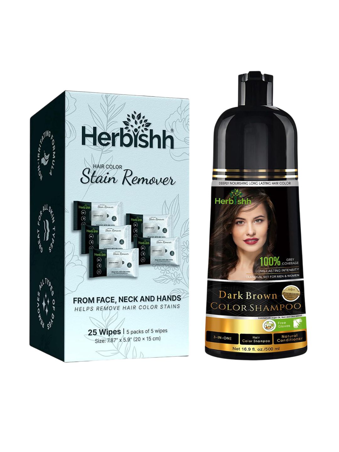 Herbishh Set Of 2 Hair Color Shampoo - 200 ml - Dark Brown & Dye Stain Remover-image-48