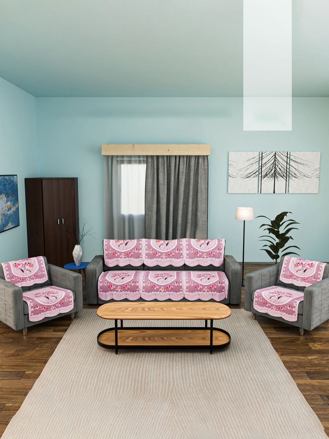 Myntra Elegant Homes White & Pink Cotton Sofa Cover-image-18