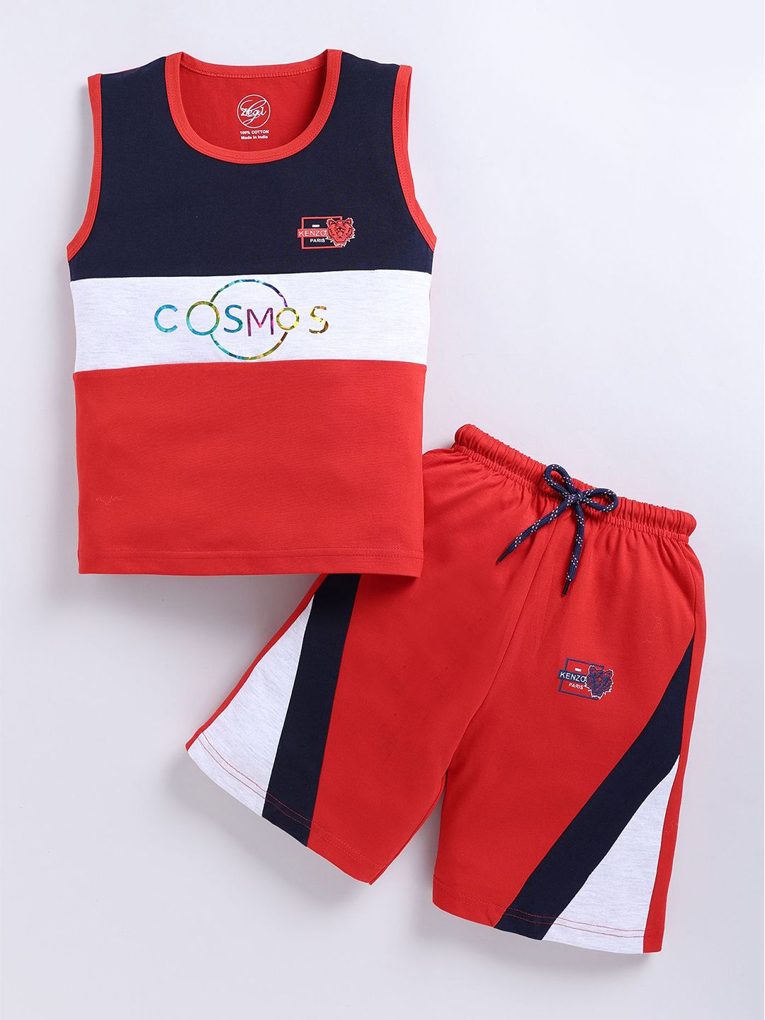 Zeal Boys Colourblocked Scoop Neck Pure Cotton T-shirt With Shorts-picture-32