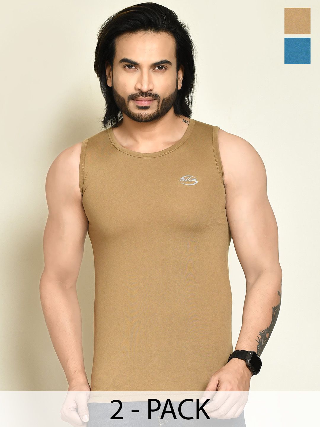 RAPL Pack Of 2 Round Neck Tank Vests M_SDP2_Kh-Trqs_S-picture-26