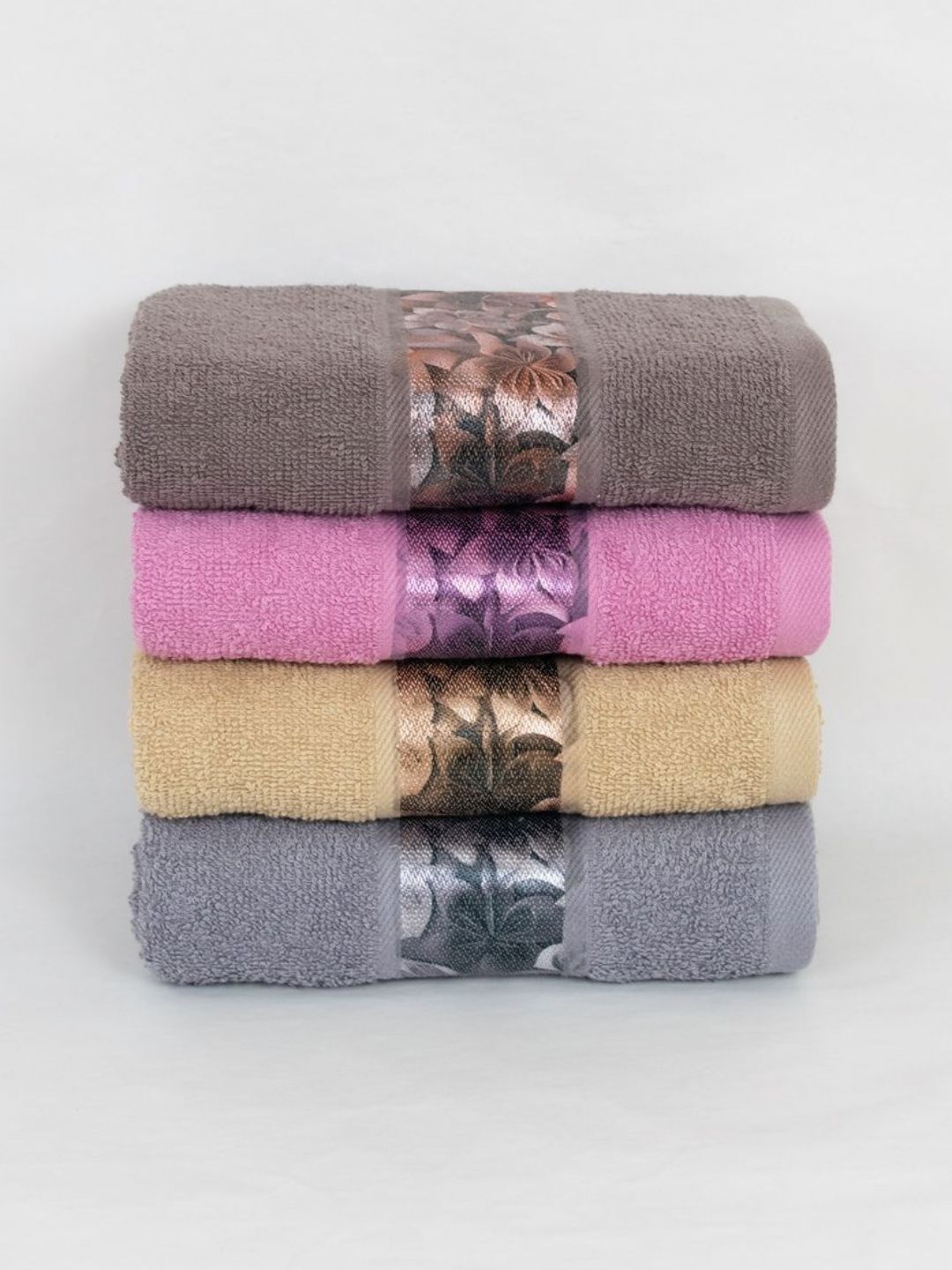 Myntra Elegant Homes 4-Pcs Pink & Grey Printed 450 GSM Cotton HandTowels-picture-35