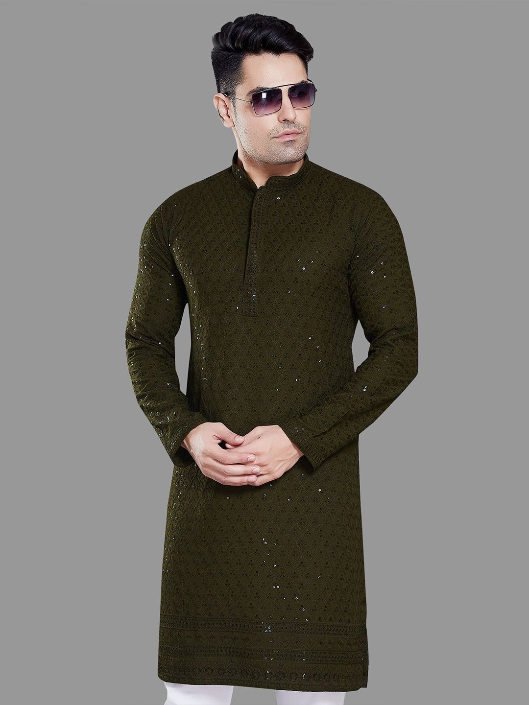 PulseIQ Men Embroidered Chikankari Kurta-picture-38