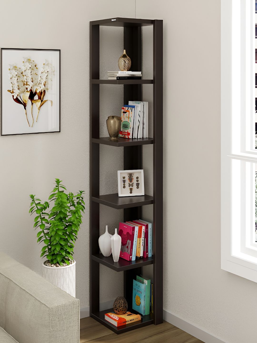 bluewud Brown 6 Shelves Wood Display Rack