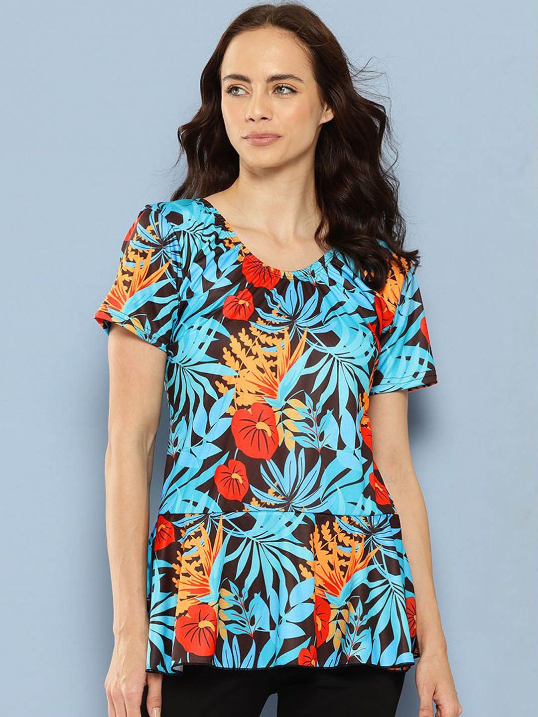 Aarika Floral Printed Round Neck Swim Suit-image-27