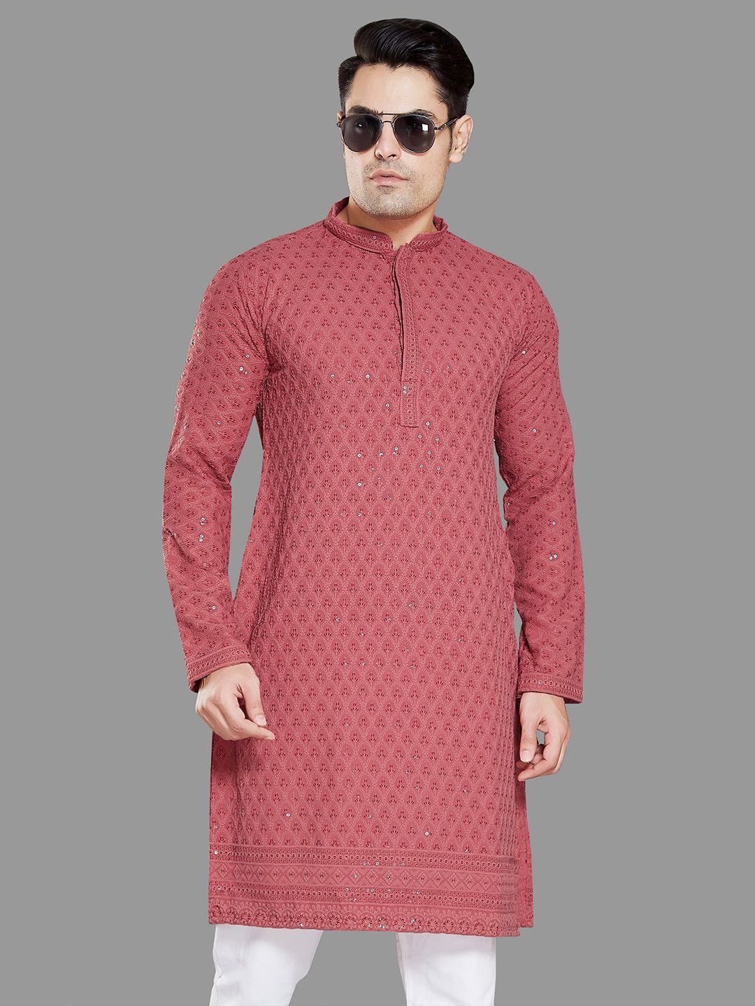 PulseIQ Men Embroidered Chikankari Kurta-picture-30