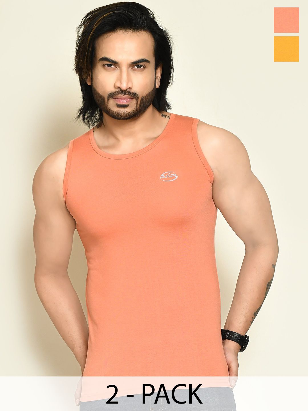 RAPL Pack Of 2 Round Neck Tank Vests M_SDP2_Ylw-Mve_S-Yellow & Mauve-image-11