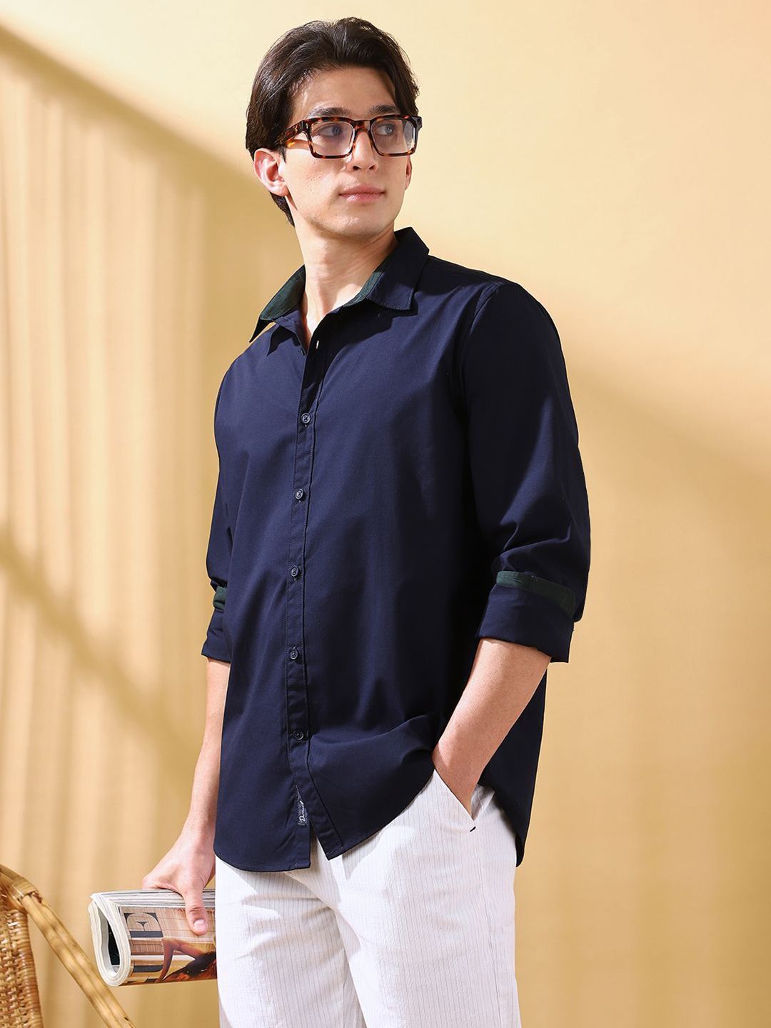 Dennis Lingo Men Solid Spread Collar Full Sleeves Regular Fit Casual Shirt-picture-20