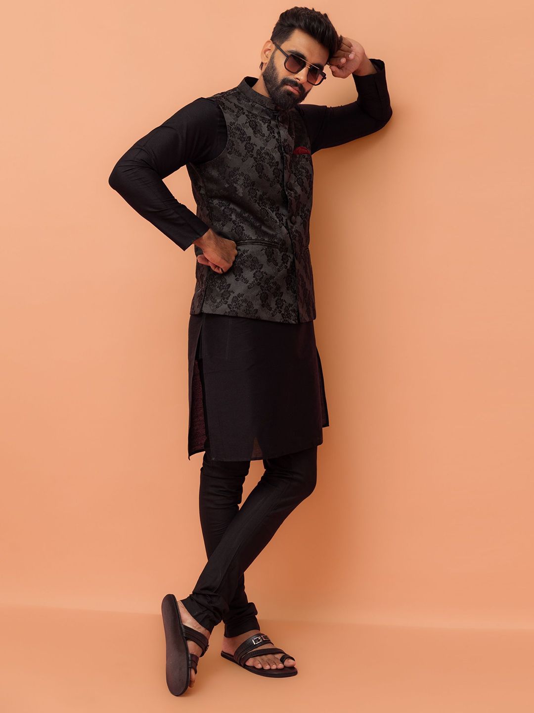 KISAH Mandarin Collar Woven Design Nehru Jacket-picture-23