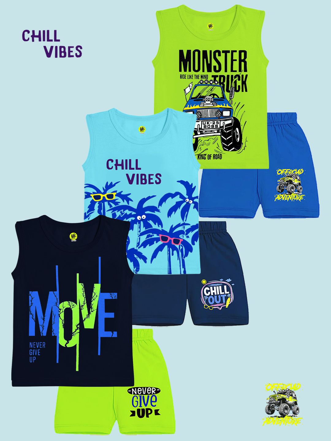 YK Boys Pack Of 3 Printed Round Neck T-shirt With Shorts-picture-56