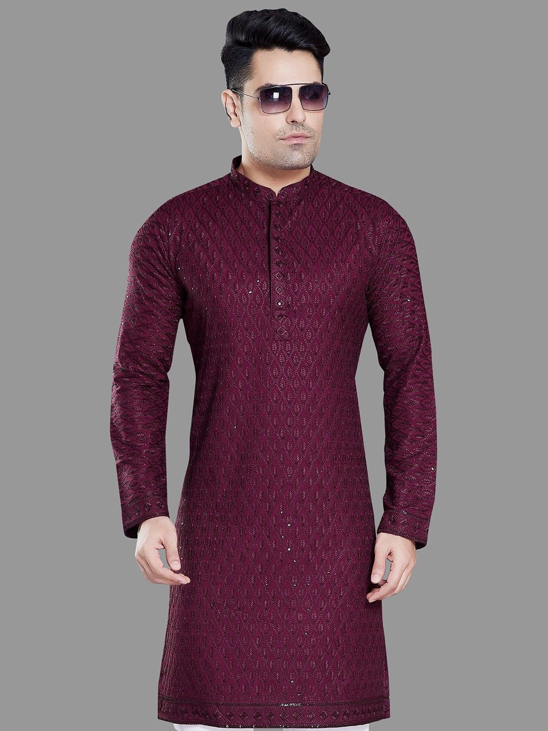PulseIQ Men Embroidered Chikankari Kurta-picture-20