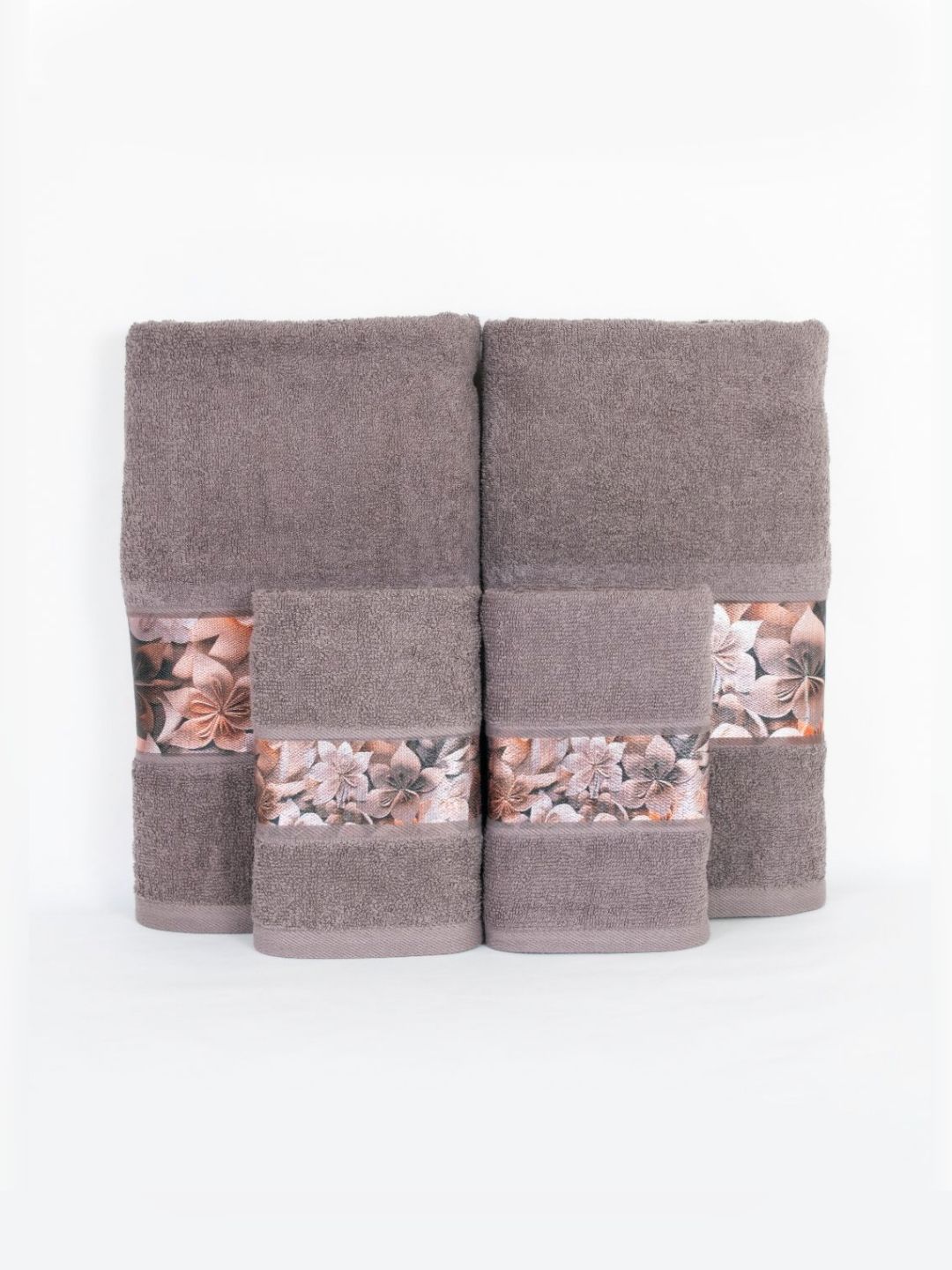 Myntra Elegant Homes Brown & Beige 4 Piece Printed Cotton 450 GSM Towel Set-image-7