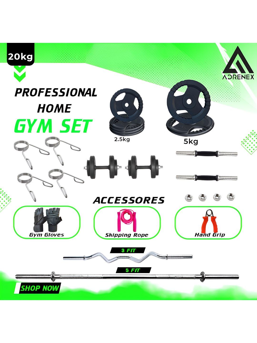 ADRENEX Set Of 24 Standard & Curl Rod Home Gym Combo-picture-57