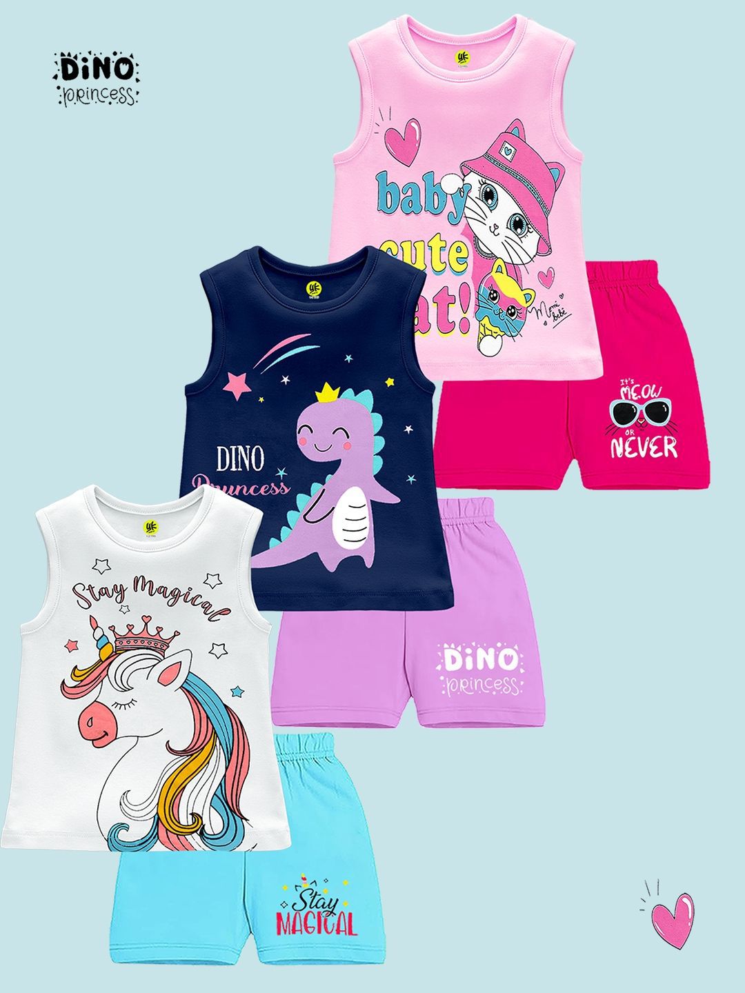 YK Girls Pack Of 3 Printed Round Neck T-shirt with Shorts-picture-23