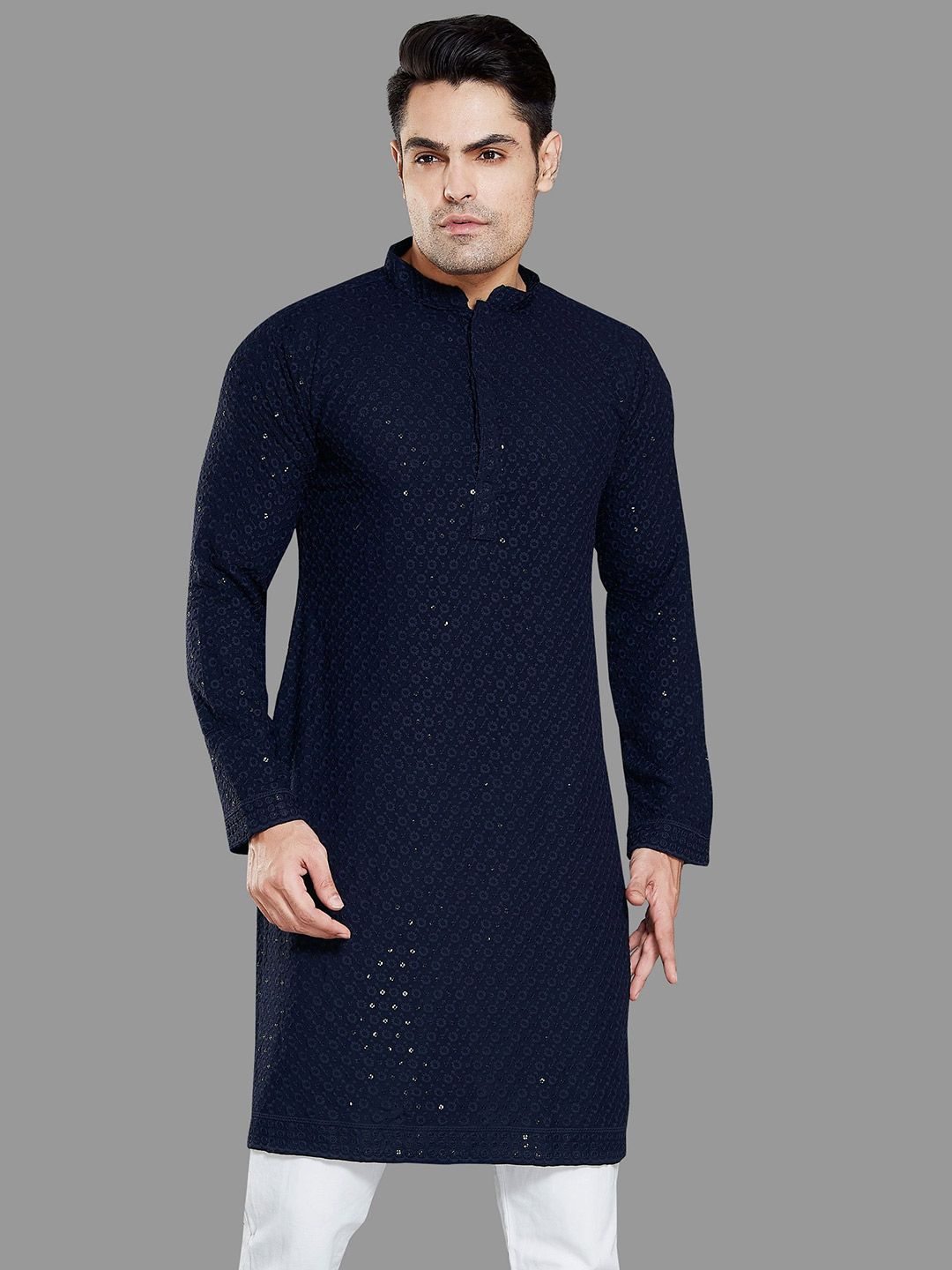 PulseIQ Men Embroidered Chikankari Kurta-picture-23