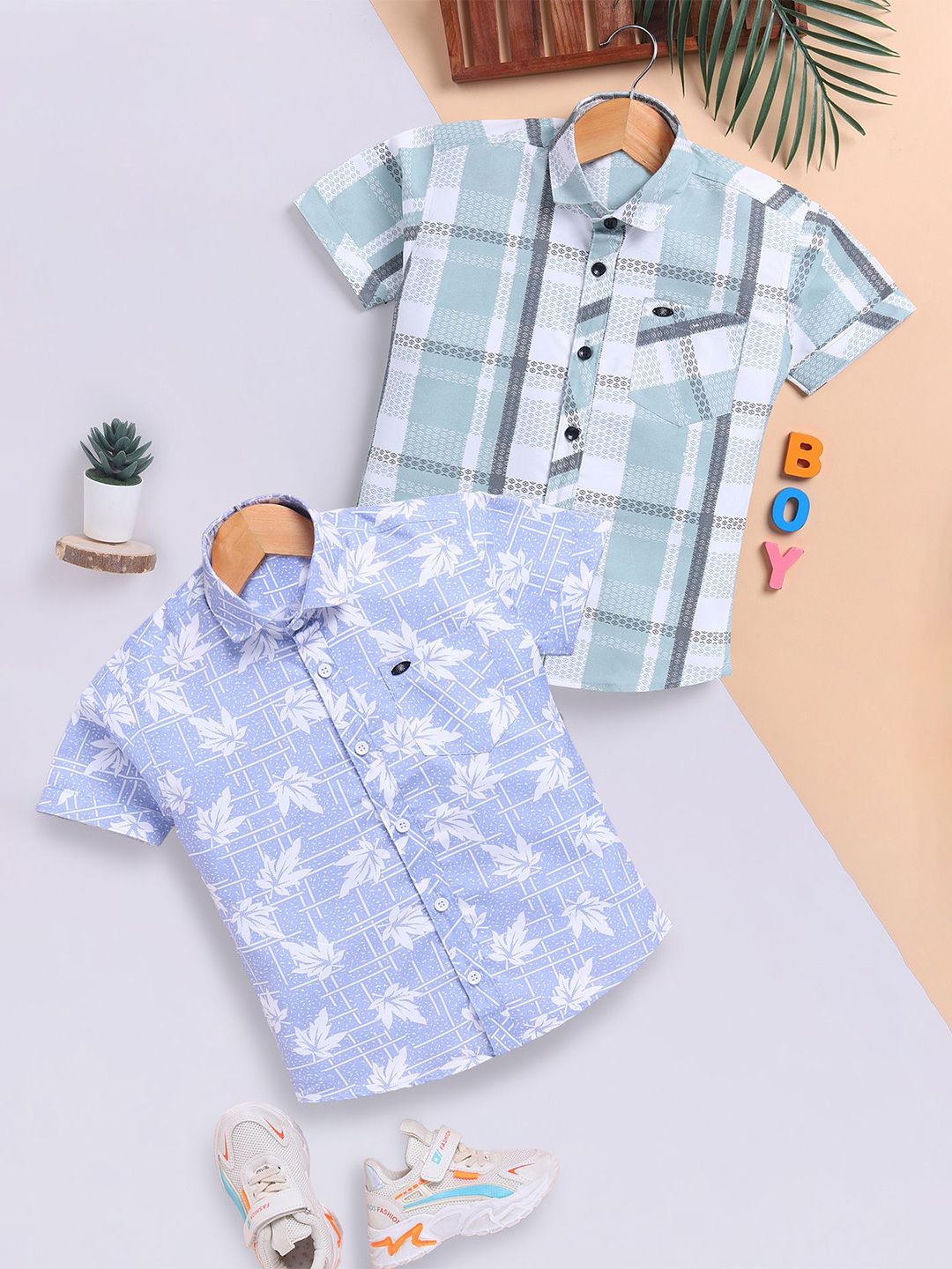 Toonyport Boys Pack Of 2 Checked Printed Cotton Casual Shirt-picture-39
