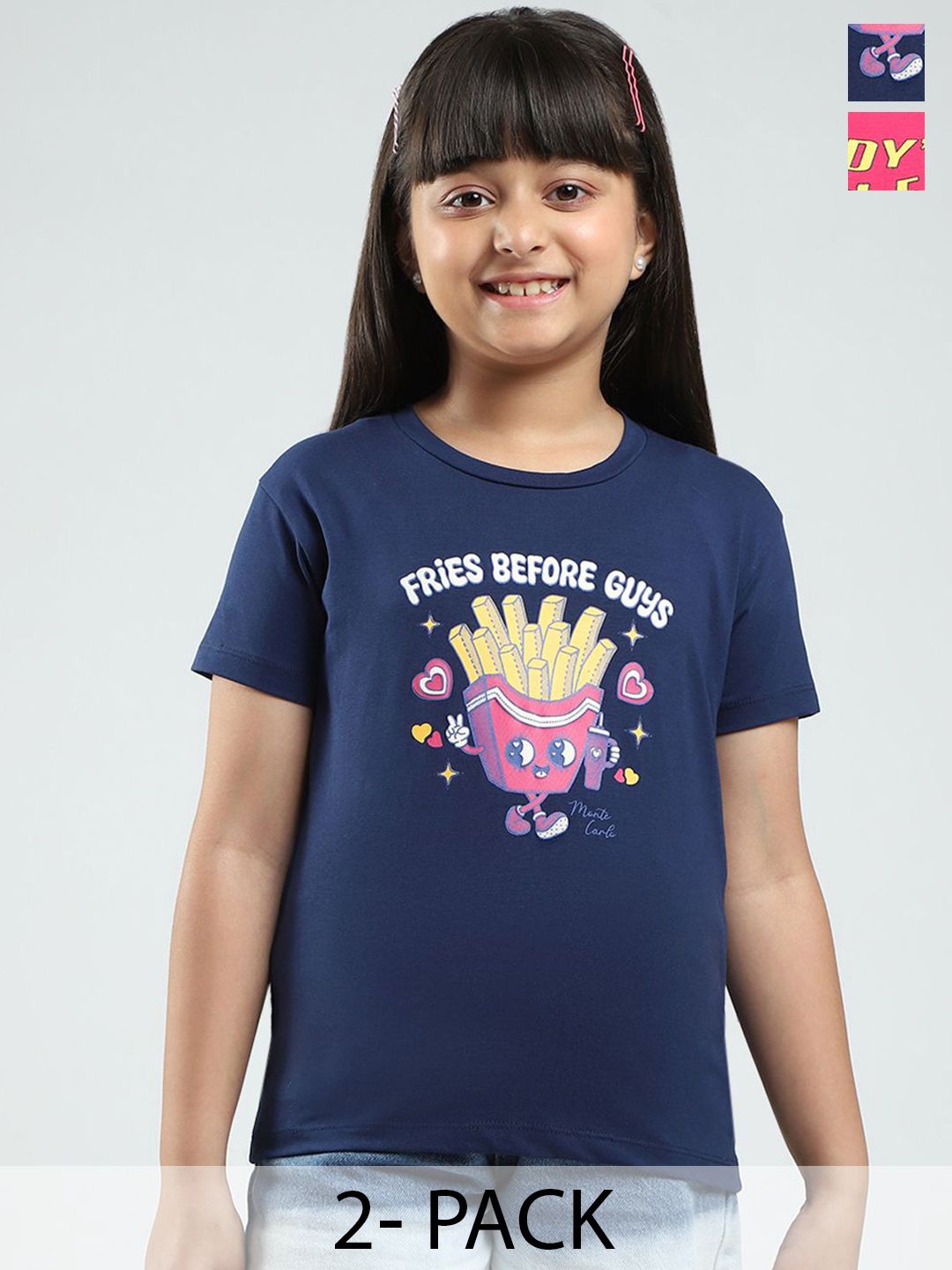 Monte Carlo Kids Girls Pack Of 2 Graphic Printed Round Neck Cotton Top-picture-36