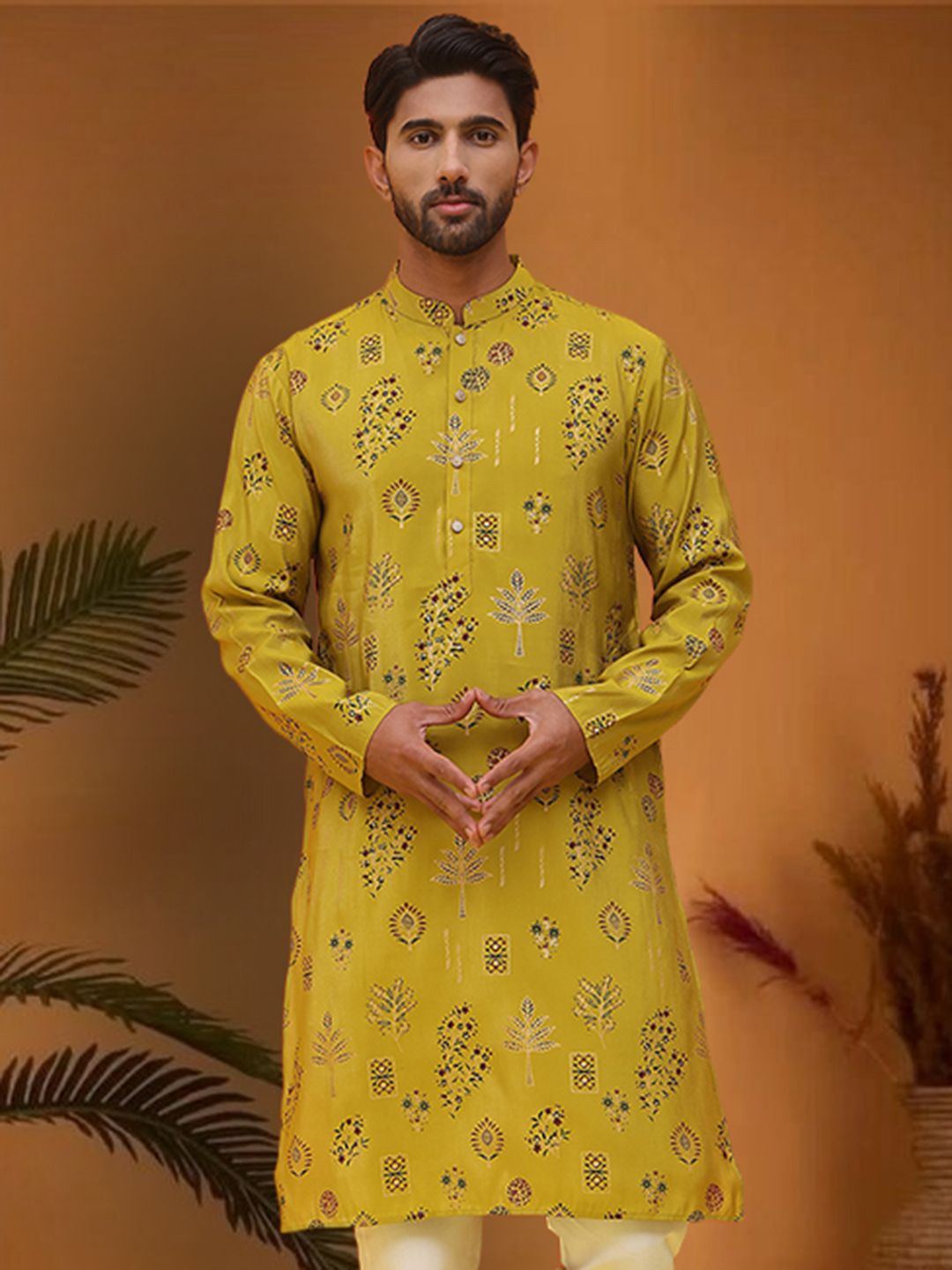 Jompers Men Floral Printed Floral Silk Kurta-picture-19