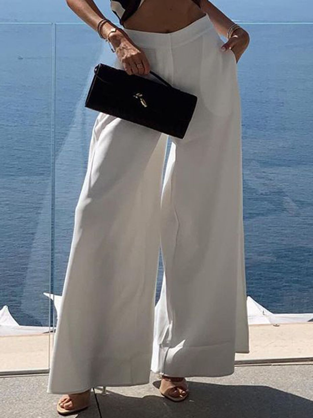 bebe Women Solid Wide Leg Trousers-image-29