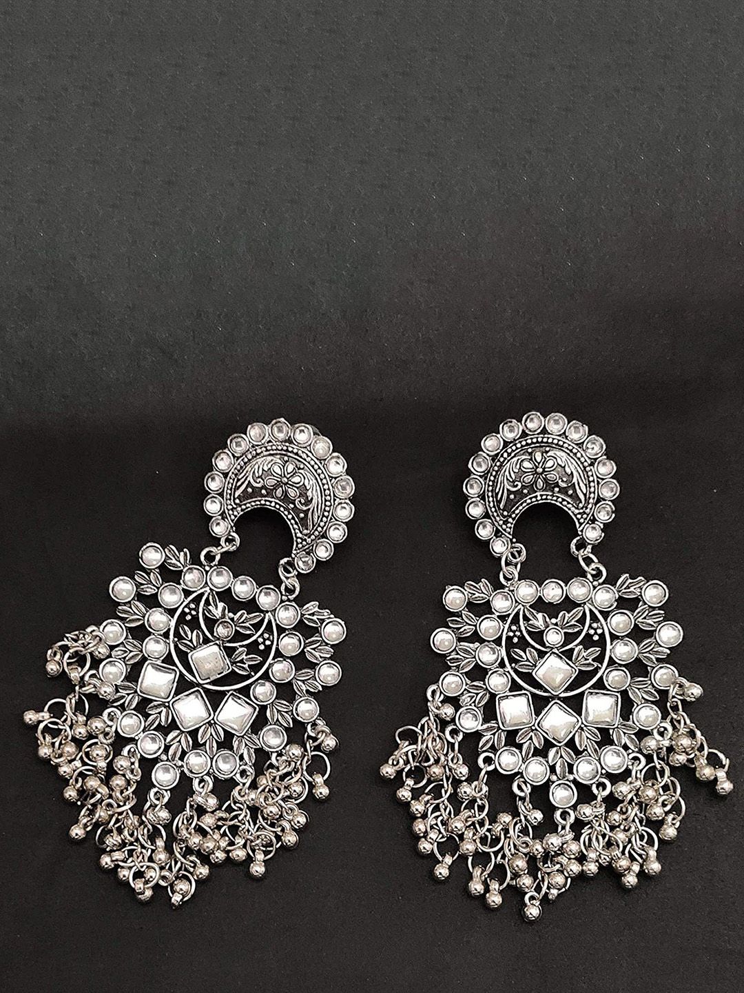 Sangria Artificial Stone Studded And Beads Beaded Crescent Shaped Chandbalis-image-5