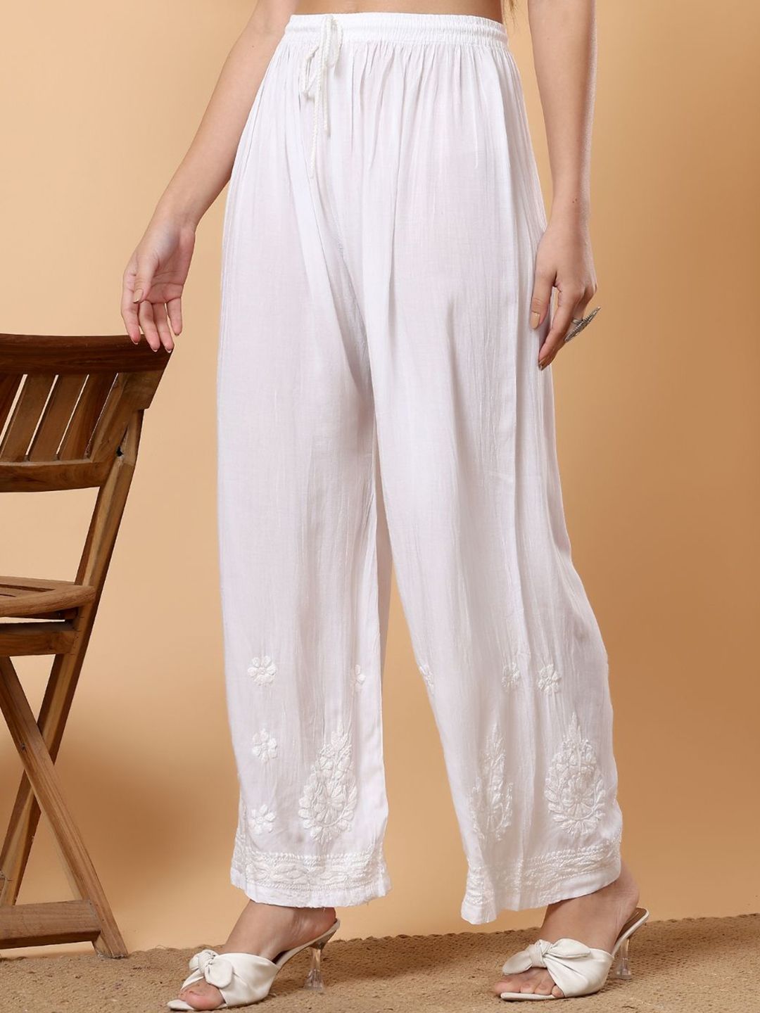 poshak chikan studio Poshak Chikan Studi Women Chikankari Embroidered Modal Palazzo-picture-50