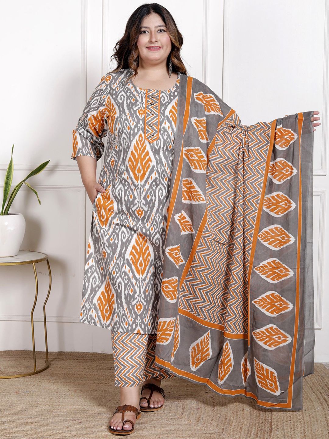 Swasti Floral Printed Regular Pure Cotton Straight Kurta With Trousers And Dupatta-picture-40
