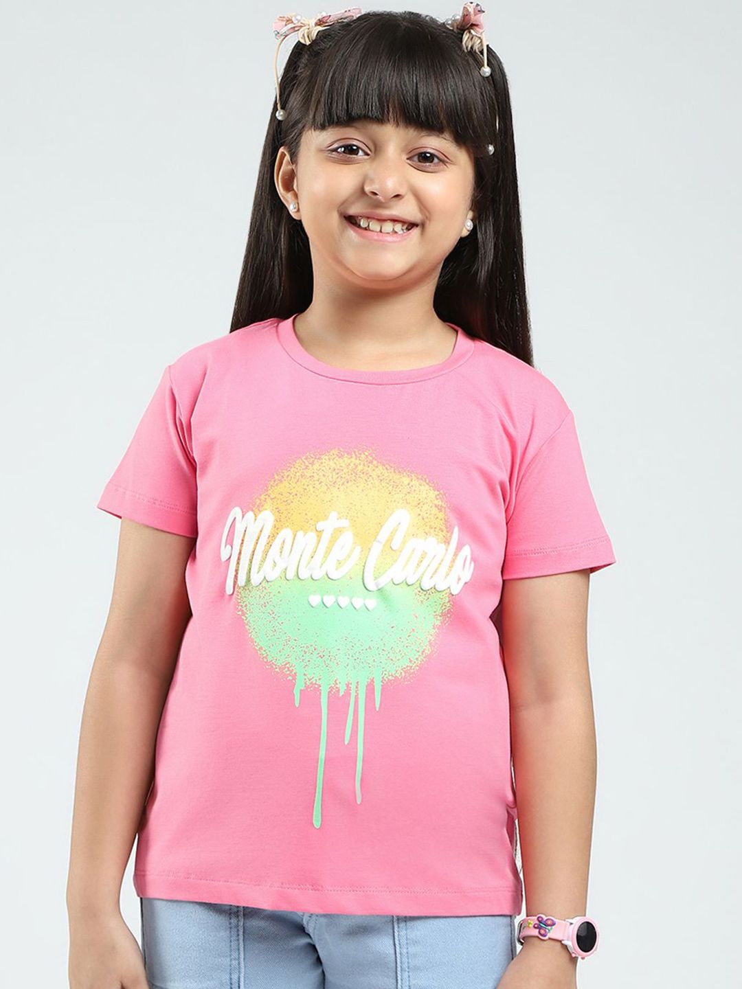 Monte Carlo Monte Carlo Girls Graphic Print Short Sleeves Regular Top
