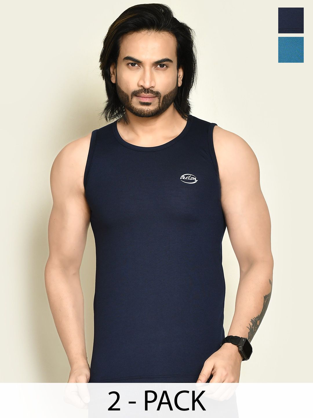 RAPL Pack Of 2 Round Neck Tank Vests M_SDP2_Nvy-Trqs_S-picture-28