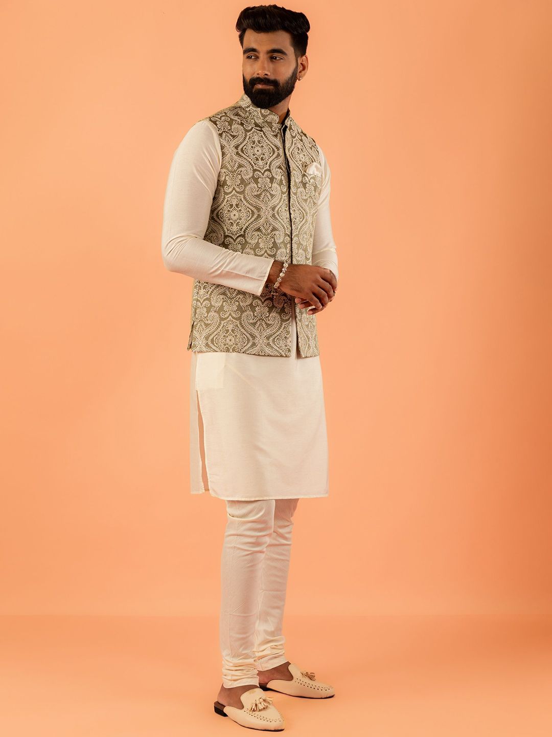 KISAH Mandarin Collar Woven Design Nehru Jacket-picture-11