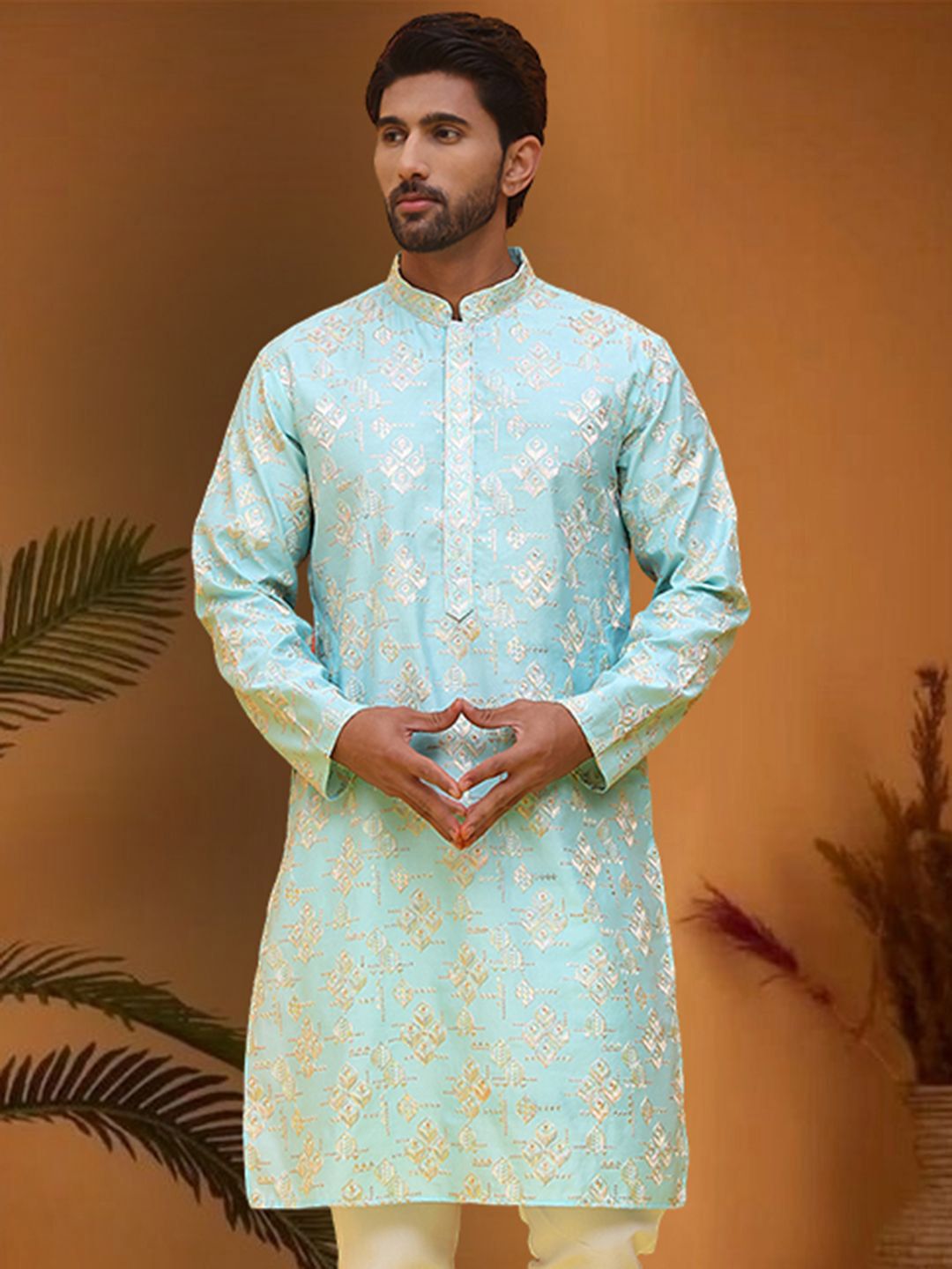 Jompers Floral Embroidered Sequinned Mandarin Collar Straight Kurta-picture-31