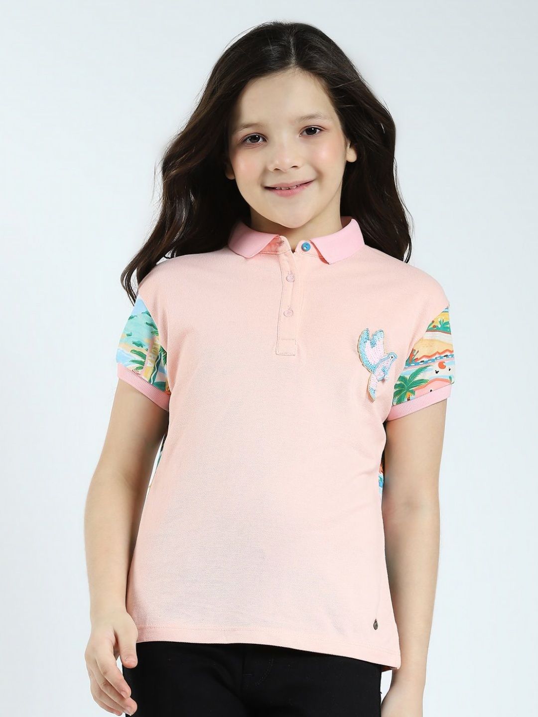 Monte Carlo Girls Floral Printed Polo Collar T-shirt