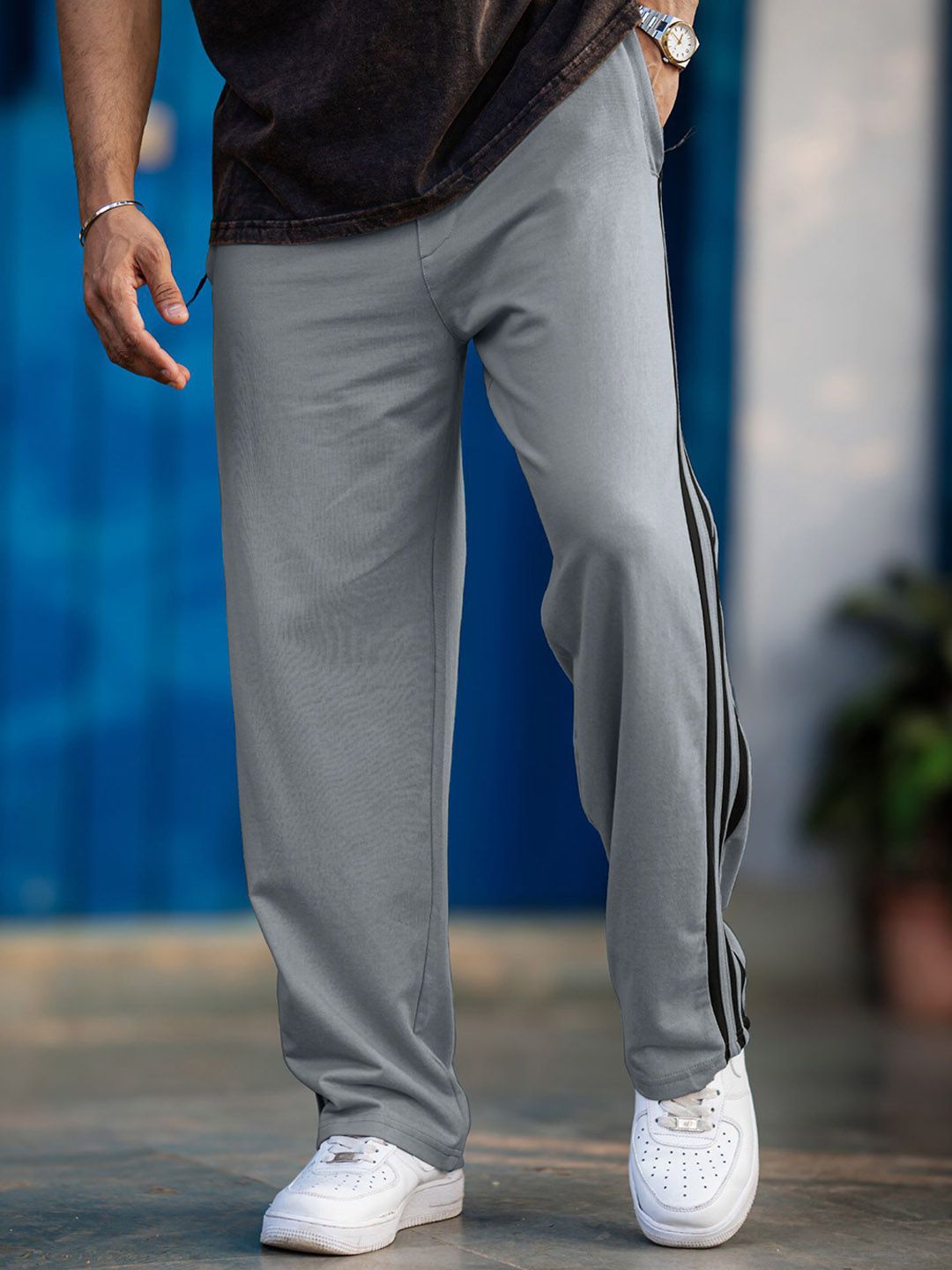Maniac Mens Striped Cotton Baggy-Fit Track Pants