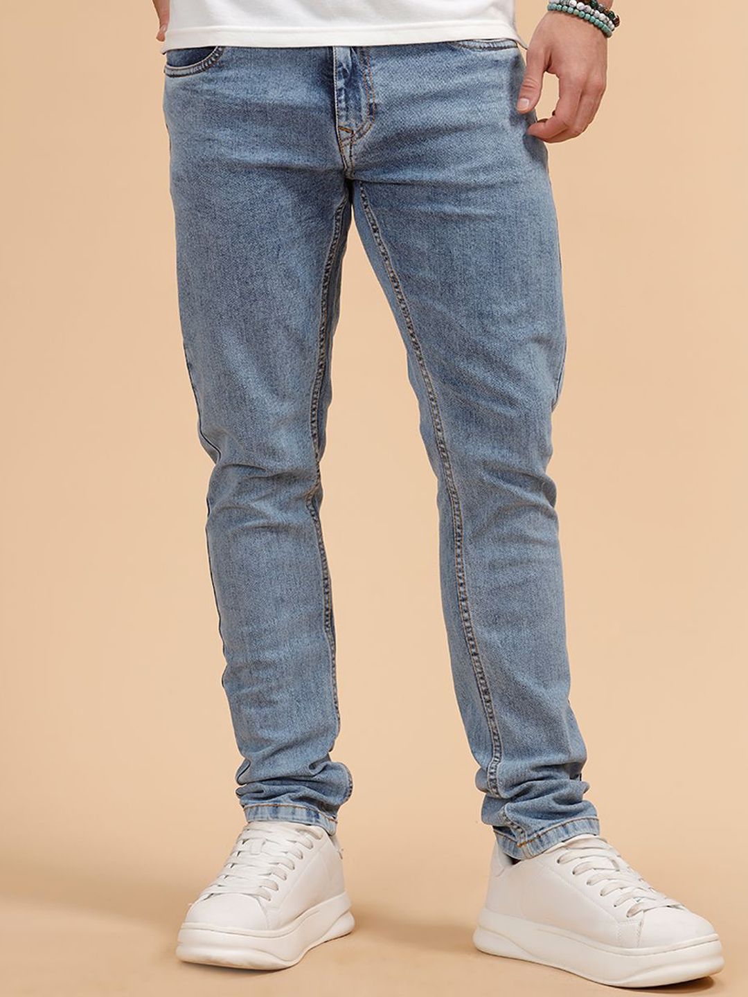 WROGN Men Comfort Slim Fit Mid-Rise Low Distress Light Fade Jeans-picture-24