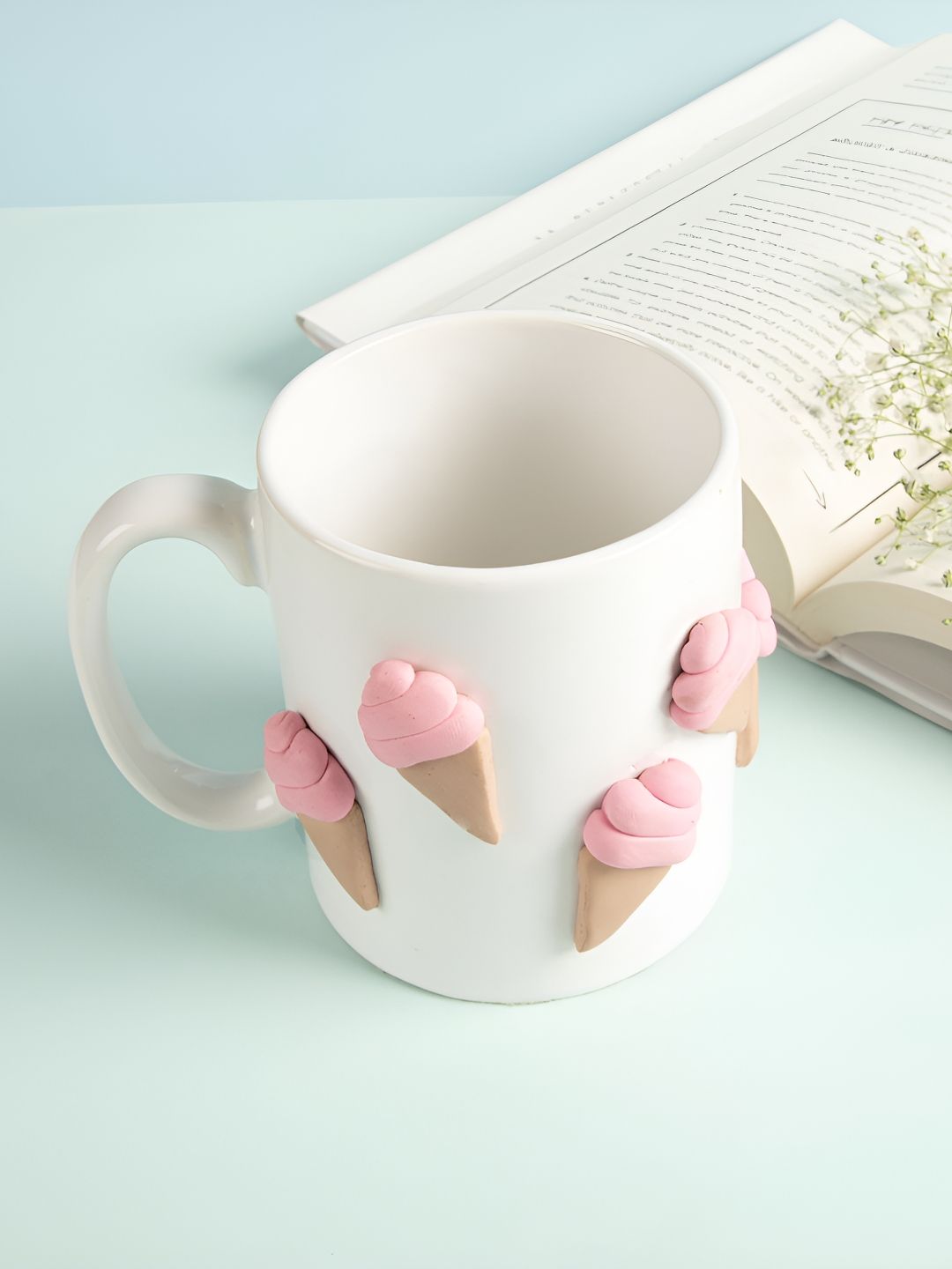 THE WHITE SPACE LIVING White & Pink Handcrafted and Hand Painted Textured Ceramic Glossy Mugs Set of Cups and Mugs-picture-22
