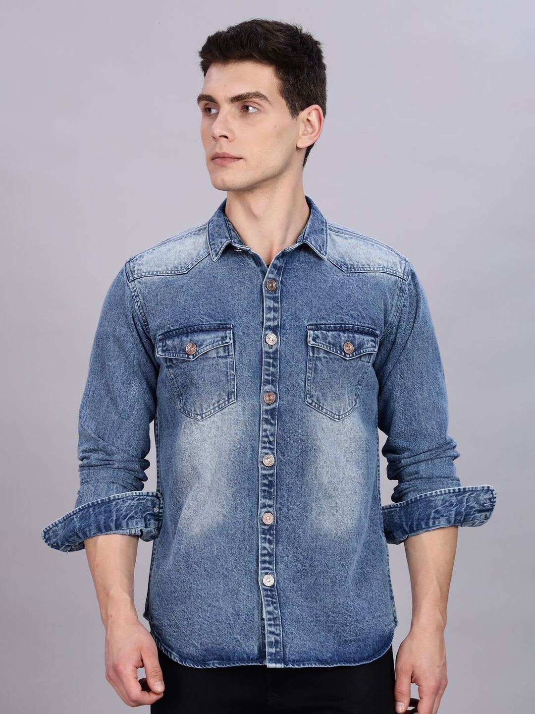 Kuons Avenue Men Smart Regular Fit Casual Denim Shirt-picture-34