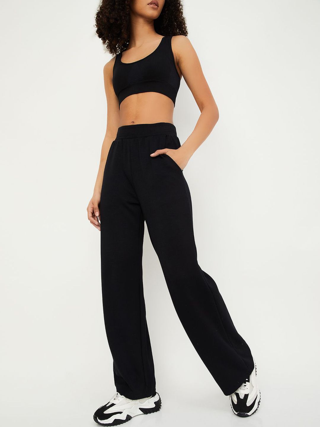 Black Wide Leg Fit Women's Cotton Track Pants By Being Human Clothing